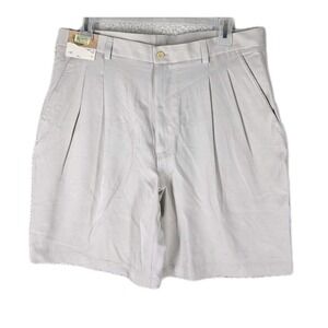 Caribbean Roundtree Yorke 100 Silk 9" Shorts Mens 38 Twill Pleated Tan Beige NWT